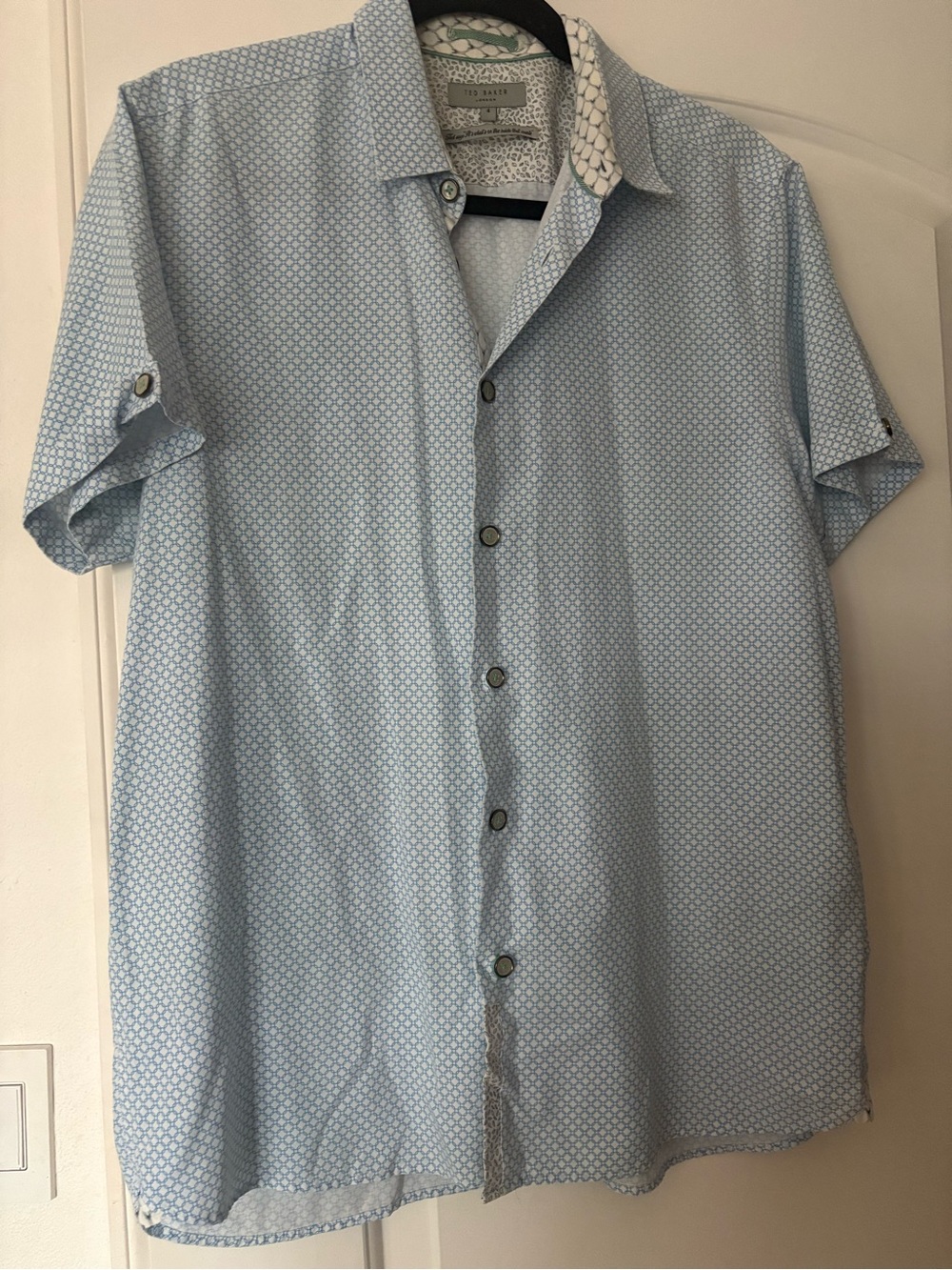 Ted Baker blue print cotton modal short sleeve shirt size L (4)